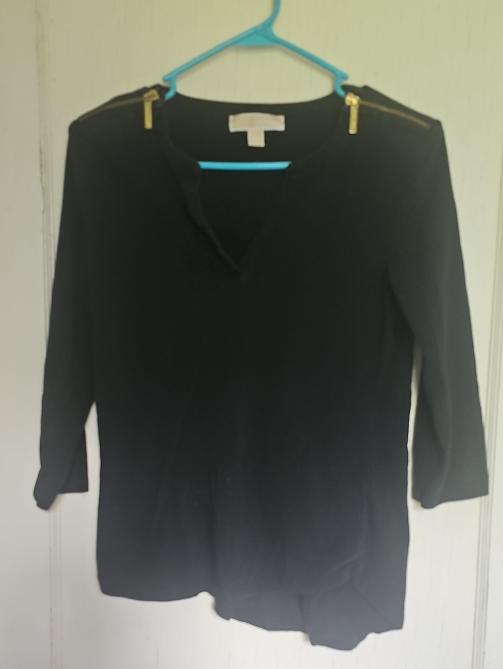 Women's Michael Kors Black Zip-Shoulder V-Neck Top